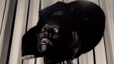 A black and white photo of Zanele Muholi