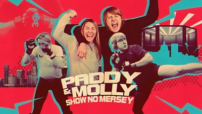 composite image showing Paddy and Molly with their arms in the air and their mouths wide as though they're shouting. Image of Molly and Paddy fighting moves. 