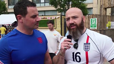 England fans in Newcastle's fan zone chatting about politics