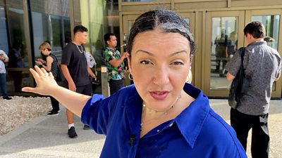 BBC correspondent Shaimaa Khalil outside US court house in Saipan