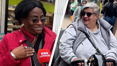 Split Thumbnail: (Left) Lady with her hand pointing towards herself (Right) Lady in sunglasses looking with a slight smile.