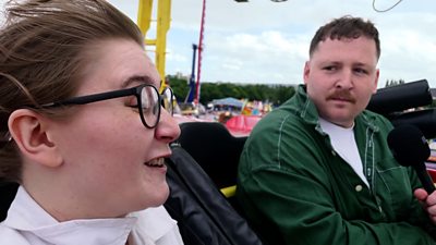 Kirsty from North Shields speaks to the BBC from a rollercoaster.