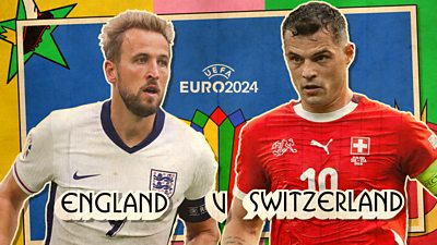 Graphic featuring England Captain Harry Kane and Swiss Captain Granit Xhaka in front of UEFA Euro 2024 branding. 