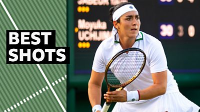 Watch the best shots as Ons Jabeur beats Robin Montgomery in the second round at Wimbledon.