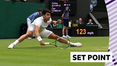 Carlos Alcaraz wins a brilliant set point against Ugo Humbert in their Round of 16 tie at Wimbledon