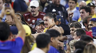 Darwin Núñez confronts Colombia fans in the stands