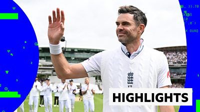 England's James Anderson salutes the crowd at the end of his final Test match