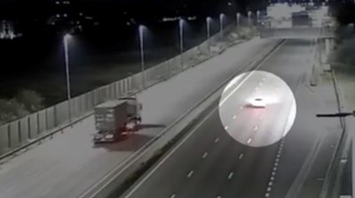 CCTV footage of a car driving the wrong way on a dual carriageway