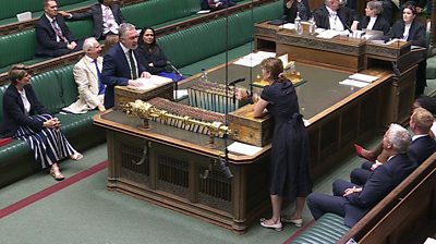 Defra Secretary Steve Reed and Victoria Atkins MP both stand at despatch boxes in the House of Commons