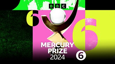 composite image showing the mercury prize with 6 music branding in the background. mercury prize 2024 in white text 