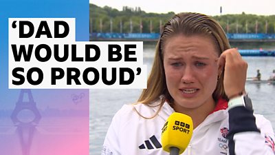 Watch Lola Anderson and Hannah Scott's interview after winning gold in the women's quad sculls at the Paris 2024 Olympics