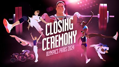A series of illustrations of animated athletes, taking part in Olympic sports including weight lifting, gymnastics, cycling, swimming, athletics, basketball and more