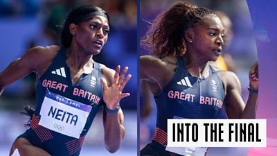 Dina Asher-Smith and Daryll Neita in action running the 200m sprint