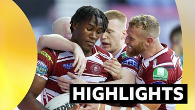 Wigan celebrate Junior Nsemba's try