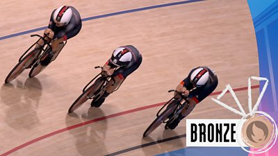 Watch as team GB win a bronze medal as they defeat Italy in the women's team pursuit.