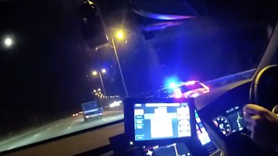 Dashcam footage show a police car pushing a van.