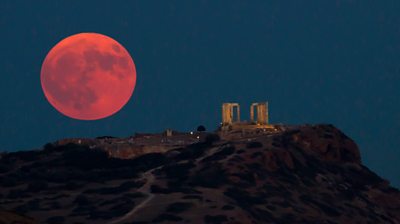 Supermoon seen near Temple of Poseidon