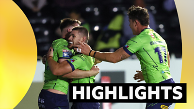 Warrington players celebrate a try at Castleford