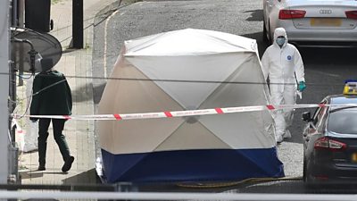 Forensic tent outside a property in Derry