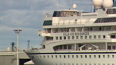 The cruise ship docked in Belfast