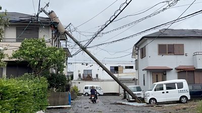 A fallen pole after Typhoon Shanshan in Miyazaki, Japan