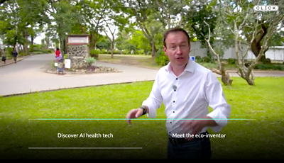 tv Click option screen with 'discover AI health tech' and 'meet the eco inventor' options