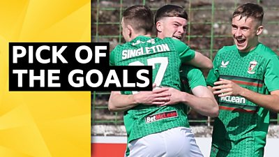 Jordan Jenkins of Glentoran celebrates against Cliftonville