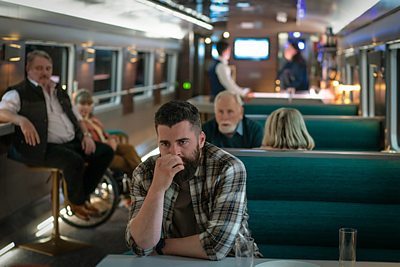 Arran Moy (ALEX FERNS), Danny Geoghan (DANIEL CAHILL) & Fraser Warren (JAMES COSMO) in Nightsleeper (Credit: ý/Euston Films/Mark Mainz)