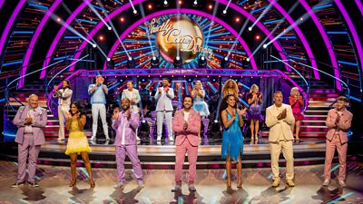 The Strictly Come Dancing 2024 celebrities line up on the ballroom floor as they prepare for their partnerships to be revealed