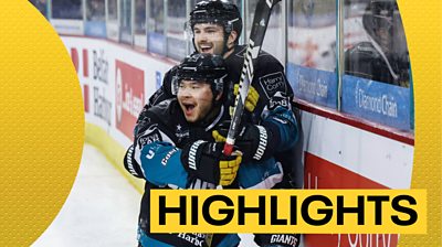 Jordan Kawaguchi celebrates scoring for the Belfast Giants