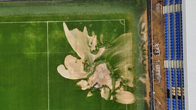 Sinkhole in the corner of a football pitch