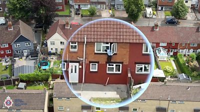 Drug dealer jumping out of first floor window of house