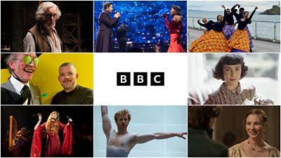 Grid of nine images from new BBC Arts and Culture programmes. The BBC logo sits in the centre of the grid. Programmes featured rom left to right, starting from the top: Renaissance: The Blood and the Beauty, BBC Proms, Dance Passion Swansea, BBC Radio 3, Elizabeth Taylor: Rebel Superstar, BBC Proms, Arena, and Jane Austen: Rise of a Genius.