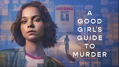 Graphic: a teenage girl with a missing person poster and a dark figure behind