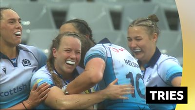 Scotland women's Rugby union team celebrating a try