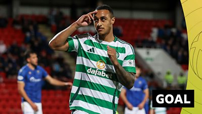 Adam Idah celebrates after scoring for Celtic against St Johnstone