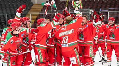 Deeside Dragons celebrate winning ice hockey's 2024 Welsh Cup