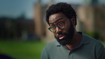 Close-up of Daniel Lawrence Taylor as Gus in Boarders. 