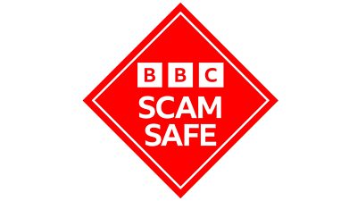 A red and white logo in a diamond shape with the words 鶹Լ Scam Safe