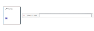 Screenshot of VAT Number button and VAT Registration No entry field
