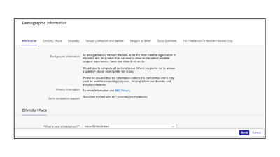 Screenshot of the Demographic information screen