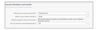 Screenshot of the Sexual orientation and Gender screen