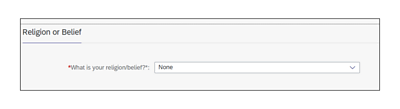 Screenshot of the Religion or belief screen
