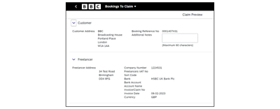 Screenshot of Bookings to claim confirmation screen