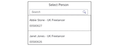 Screenshot of the Select person screen