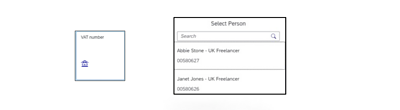 Screenshot of Vat number button and select person popup