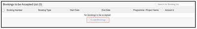 Screenshot of Accept bookings button on the 'bookings to be accepted' screen