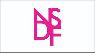 The letters NSDF stacked together in a hot pink colour on a plain white background