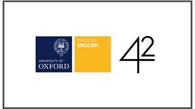 Logos for the university of Oxford, faculty of English alongside the numbers 42 on a white background