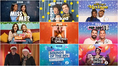 A grid of nine images showcasing some of the shows available on 鶹Լ Sounds this Christmas. 